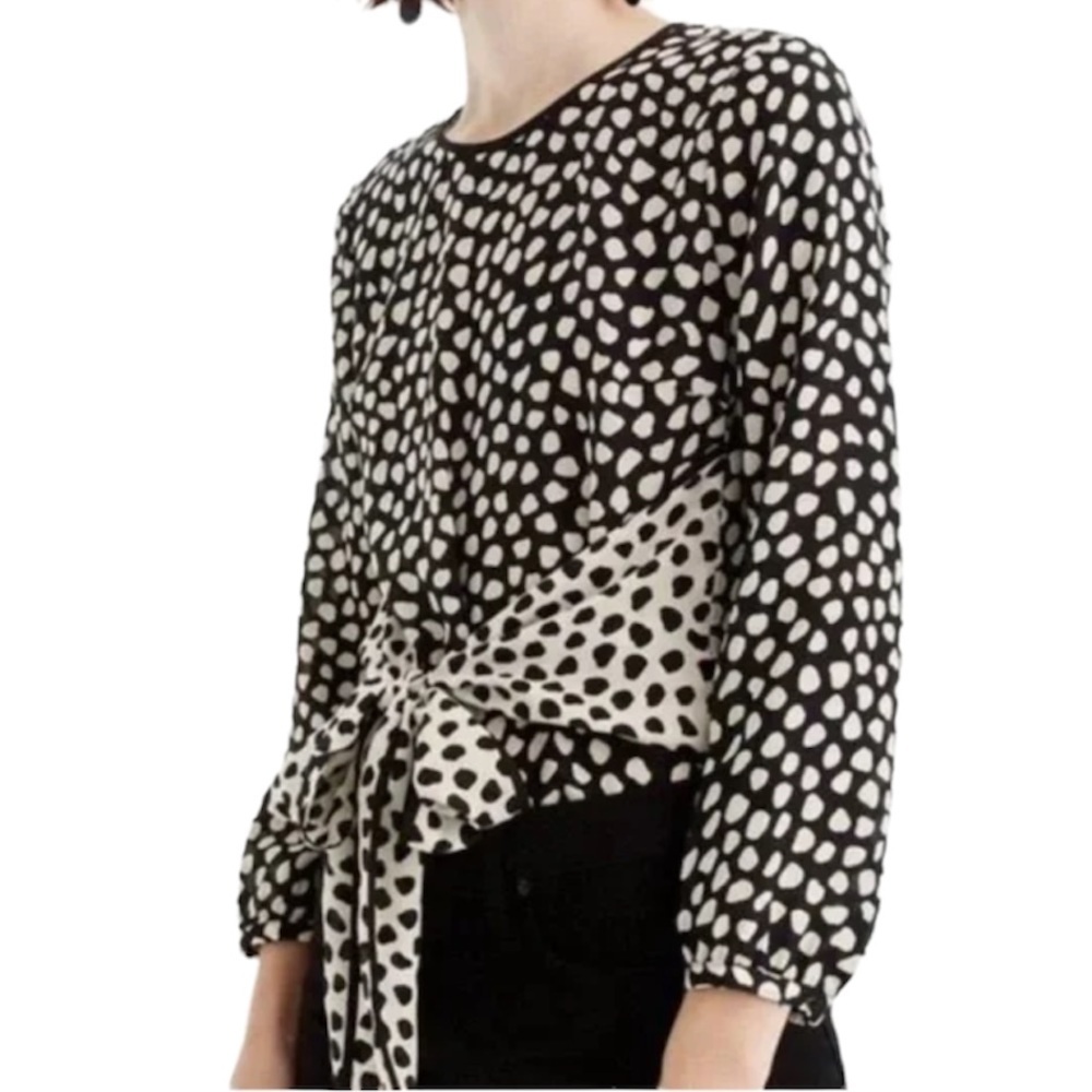 J. Crew Size 00P polka dot tie 100% silk blouse
